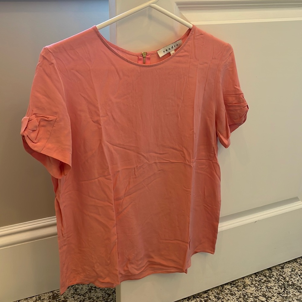 Sandro Pink Coral Silk Top (Size 3)